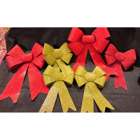 Vintsge Mcm Set Of 6 Glitter Christmas Bows In Red Green 1960s - Picture 1 of 7